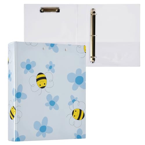 ZRWLUCKY Ringbuch mit Blumen-Bienen, blau, 3,8 cm, mit Klemmbrett, 1/2 Stück, Schulbedarf, Hardcover von ZRWLUCKY