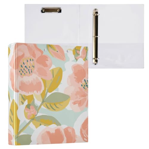 ZRWLUCKY Ringbuch mit rosafarbenen Rosenblüten, 3,8 cm, Ringbuch mit Taschen, 1/2 Packungen für Briefgröße (27,9 x 21,6 cm), 200 Blatt von ZRWLUCKY