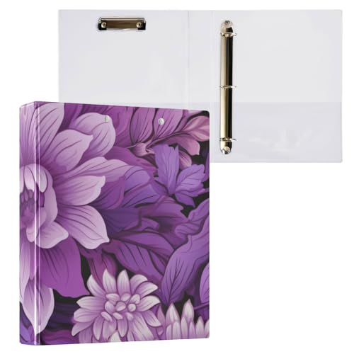 ZRWLUCKY Ringbuch mit violetten Blumen, 3,8 cm, mit Innentaschen, 1/2er-Pack, Schulbedarf, 200 Blatt von ZRWLUCKY