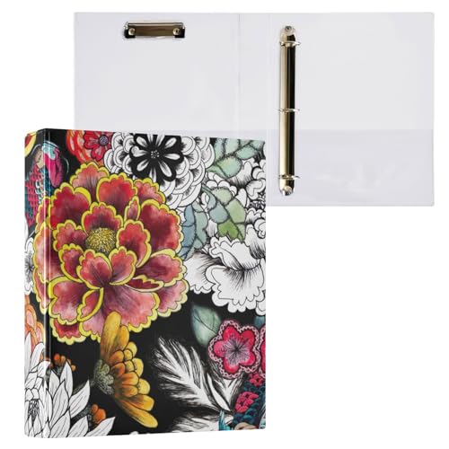 ZRWLUCKY Traditionelle schöne Blumen, 3,8 cm (1 1/2 Zoll), Notizbuch, Ringbuch mit Taschen, 1/2er-Pack, ästhetischer Ordner, Hardcover von ZRWLUCKY