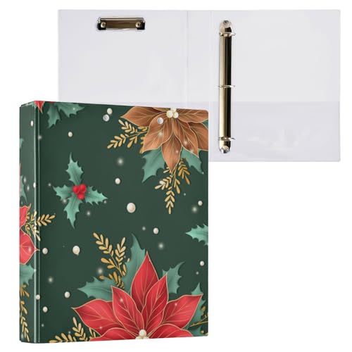 ZRWLUCKY Weihnachtsbuch mit roten Blumenblättern, 3,8 cm, Notizbuchordner mit Klemmbrett, 1/2 Packung Ordner für Studenten, Hardcover von ZRWLUCKY