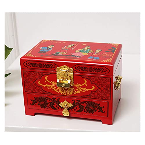 ZSDBYT Aufbewahrungsbox, antike Schmuckschatulle, orientalische Schmuckschatulle aus Holz, Aufbewahrungsbox mit rotem Lackspiegel, handbemalt, Geschenk für Familie F von ZSDBYT