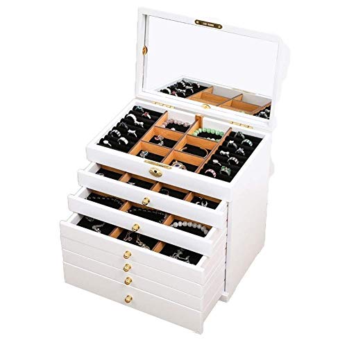 ZSDBYT Damen-Schmuckschatulle aus Holz, siebenschichtig, große Kapazität, Retro, mit Spiegel, multifunktionale Aufbewahrungsbox für den Schreibtisch von ZSDBYT