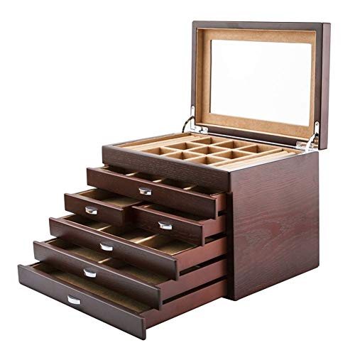 ZSDBYT Schmuckschatulle, Aufbewahrungsbox für Schmuck aus Holz, sechslagig, großes Fassungsvermögen mit Spiegel, multifunktionale Schmuckschatulle von ZSDBYT