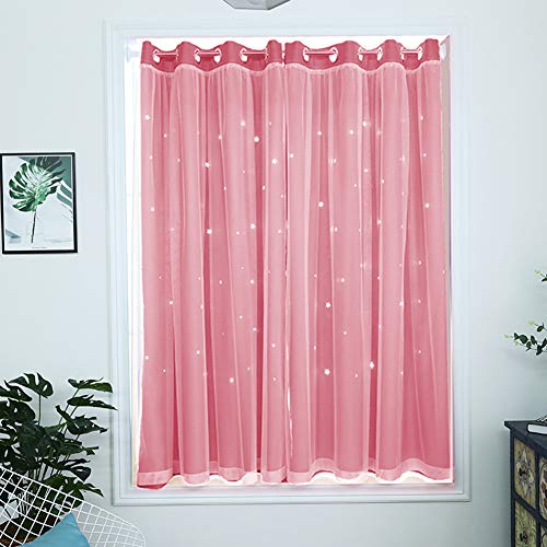 ZSDBYT Vorhänge, doppellagig, Kurze Vorhänge fürs Schlafzimmer + transparente weiße Vorhänge/Rosa/isolierte Spitzenvorhänge mit Ösen (Rosa, B 150 x H 150 cm) von ZSDBYT