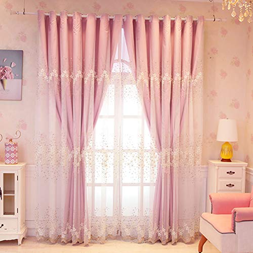 ZSDBYT Vorhang Dekoration Stoff Doppel Verdunkelungsvorhänge Schlafzimmer Spitze Stickerei Transparent Tüll (Rosa B150 * H180Cm) von ZSDBYT