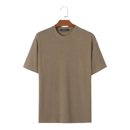 ZSHDTKWB Herren T-Shirt Tops-Stil Männer Einfache Gestrickte Stoff T-Shirts Casual Streetwear O-Neck Kurzärmelig Camiseta-Khaki-XXL von ZSHDTKWB