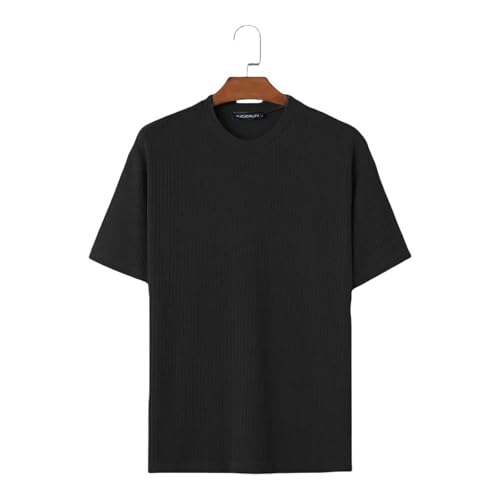 ZSHDTKWB Herren T-Shirt Tops-Stil Männer Einfache Gestrickte Stoff T-Shirts Casual Streetwear O-Neck Kurzärmelig Camiseta-schwarz-XXL von ZSHDTKWB