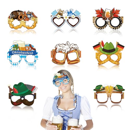 ZTA Oktoberfest Partybrillen Set, 8 Stück Lustige Brillen aus Papier für Oktoberfest Dekoration und Bayerische Feierlichkeiten Bierfest Oktoberfest deko von ZTA