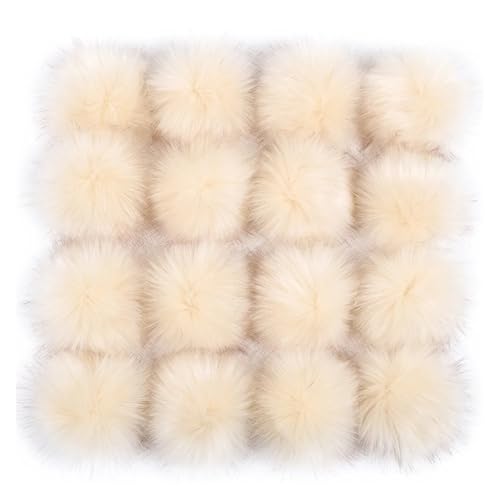 Pompoms Zum Basteln 6 Stück 8 cm Pompons Fake Fox Fur Hats Ball Hairball Hat Ball Pom Pom With Rubber Band Handmade DIY Clothing Pompons For Hats FüR Diy Kreative Handwerk Dekorationen(Cream) von ZUGLQYSX