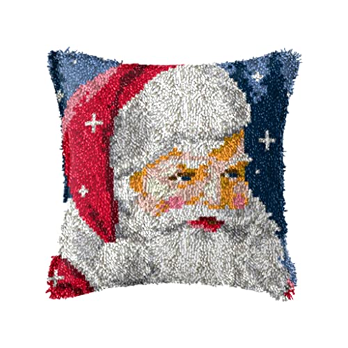 ZUHK Knüpfhaken-Set mit Weihnachtsmuster, bedruckte Leinwand, Häkelgeschenk, Kreuzstich, Sofakissenbezug, Werkzeug für Kinder und Erwachsene, 43 x 43 cm (Weihnachtsmann H) von ZUHK