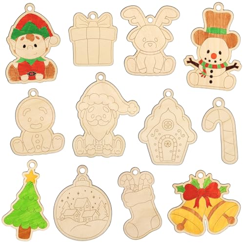 ZUKLA Holzfiguren Weihnachten zum Bemalen - Montessori Holz Basteln Kinder ab 3 Jahren für Mädchen & Junge - Holz Figuren zum Bemalen Kinder - Holz zum Basteln - Weihnachten Geschenk - 12-Teile von ZUKLA