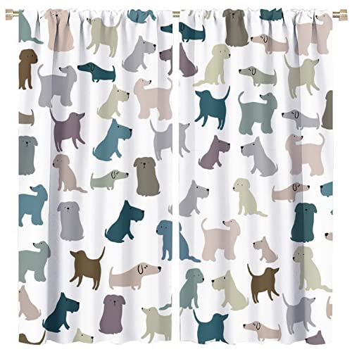 ZUMAHA Cartoon Hunde Blackout Vorhänge, abstrakte Bunte liebevolle Tiere Hunde Thema Rod Pocket 160Wx160L cm von ZUMAHA