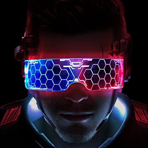 ZUMLLOMA Cyberpunk LED Brille, Leuchtende Brille LED, Party Brille Leuchtend, Partybrille LED, Leuchtbrillen Party, Led Sonnenbrille für Party, DJ, COSPLAY Festivals, Karneval von ZUMLLOMA