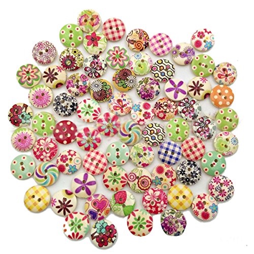 ZUMUii Butterme 100pcs Bunte Malerei 2 Löcher Holzknöpfe an Bulk Runde Buttons für Nähen Scrapbooking DIY handgemachte Fertigkeit (15mm) von ZUMUii