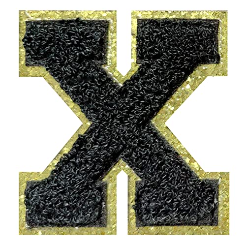 4 Stück schwarze Chenille-Buchstaben, 5,6 cm Buchstaben zum Aufbügeln, Chenille-Buchstaben-Aufnäher für Kleidung (X) von ZUNTENG