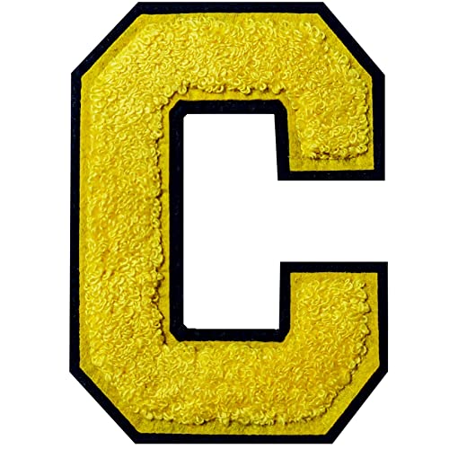Chenille-Buchstaben, 11,4 cm, zum Aufbügeln, Chenille-Stich, Varsity-Buchstaben-Patches für Kleidung (Gelb/Schwarz - C) 2 Stück von ZUNTENG
