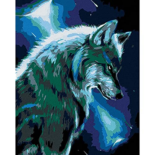 Malen nach Zahlen - LEUCHTENDER WOLF 40x50 cm mit Keilrahmen (bereits gespannt) von ZUTY