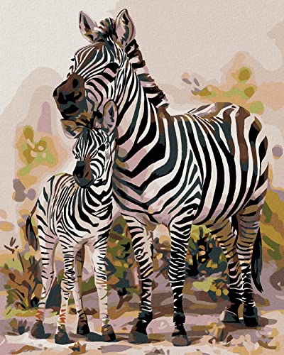 ZUTY 1316223, Malen nach Zahlen-Zebra MIT JUNGEM 80x100 cm mit Keilrahmen (bereits gespannt), Framed von ZUTY