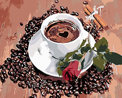 ZUTY 1379231, Malen nach Zahlen-Tasse Kaffee UND Rosen 40x50 cm mit Keilrahmen (bereits gespannt), Framed von ZUTY