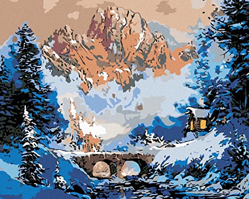 ZUTY 1791240, Malen nach Zahlen-HÜTTE AN DER BRÜCKE IM Winter 40x50 cm ohne Keilrahmen von ZUTY