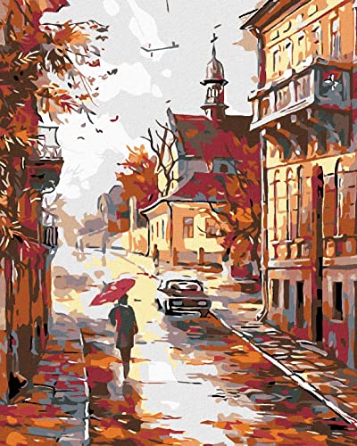 ZUTY 2138222, Malen nach Zahlen-HERBSTSTRAßE AM Ende DER Stadt 80x100 cm ohne Keilrahmen von ZUTY