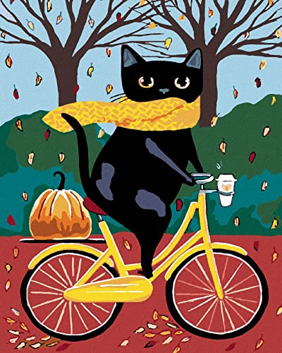 ZUTY 551230, Malen nach Zahlen-Schwarze Katze UND GELBES Fahrrad 40x50 cm ohne Keilrahmen, not Framed von ZUTY