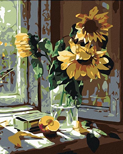 ZUTY 740181, Malen nach Zahlen-Sonnenblumen IN DER VASE 40x50 cm mit Keilrahmen (bereits gespannt), Framed von ZUTY