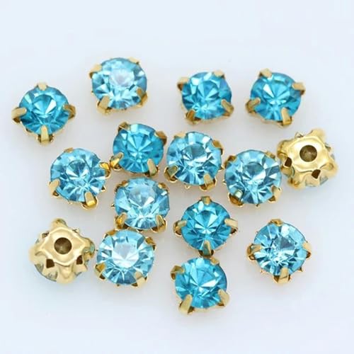 100 Stück 4 mm goldene Krallen zum Aufnähen von runden Strasssteinen für Handarbeiten, DIY-Glaskristalle, Steine, Kleidung, Hochzeitskleid, Basteln-Seeblau-4 mm von ZUYCML