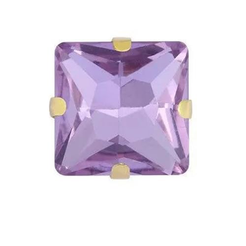 Quadratischer glitzernder Glas-Strass zum Aufnähen aus Kristall mit goldener Kralle, Strasssteine zum Aufnähen für Kleidungsaccessoires und Schuhe-violett-14 mm-10 Stück von ZUYCML