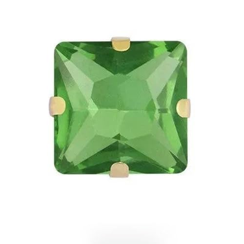 Quadratischer glitzernder Glas-Strass zum Aufnähen aus Kristall mit goldener Kralle, aufnähebare Strasssteine für Kleidungsaccessoires und Schuhe-Hellperidot-12 mm-20 Stück von ZUYCML