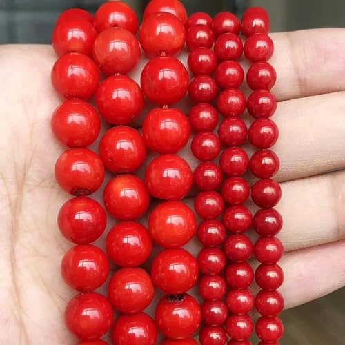 Rote Korallen-Jade-Perlen aus Naturstein, rund, lose Mineralperlen für Schmuckherstellung, DIY, handgefertigtes Armband, 38,1 cm, rote Koralle, 4 mm, ca. 91 Stück von ZUYCML