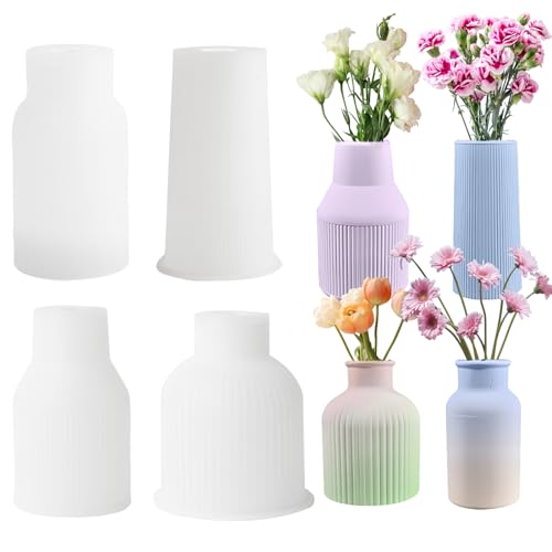 4 Stück Silikonform Vase, DIY Silikonformen Gießformen Vase, 4 Typen Gießformen Silikon, Epoxidharz Formen Silikon Gießform, Giessform Silikon für Vasen Stifthalter Dekorative Gegenstände von ZUYIST