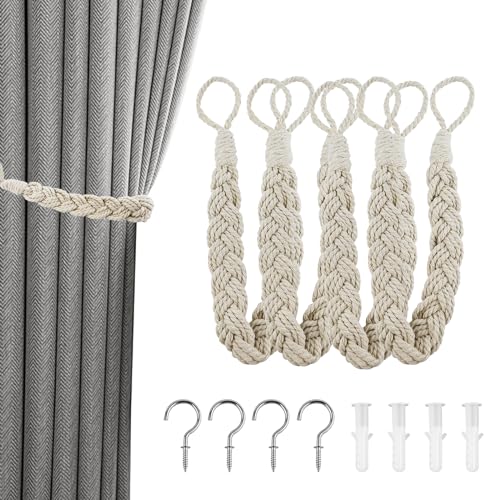 Vorhang Raffhalter, 4 Stück Baumwolle Vorhang Handgestrickte Curtain Rope Buckle Beige Gardinenhalter für Haus Office, Wohnzimmer, Schlafzimmer von ZUYIST