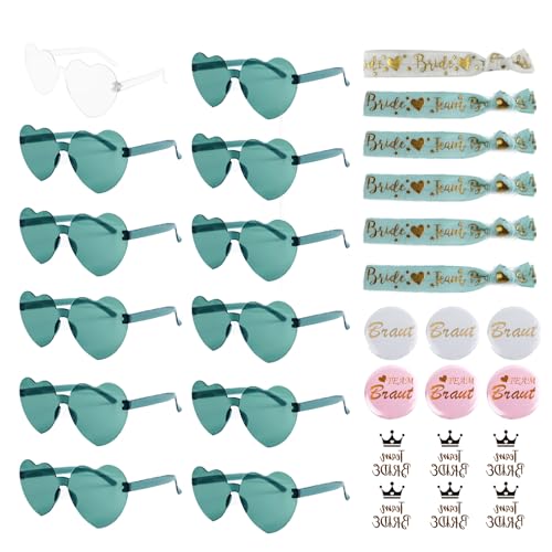 ZUYIST 44 Stück Jga Accessoires Frauen, Junggesellenabschied Frauen Deko Set mit Team Bride Jga Armbänder Frauen, Herz Sonnenbrille, Team Bride Tattoos, Jga Buttons für Bride to be Deko von ZUYIST