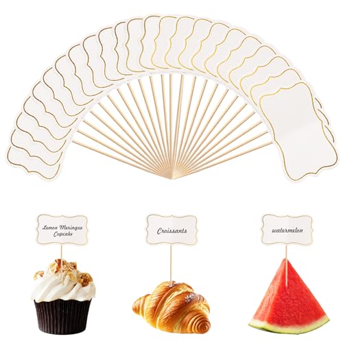 ZUYIST 56 Stück Buffet Schilder, Weiß Zahnstocher Flaggen Käse Marker Fähnchen Schilder zum Beschriften für Alle Arten von Events Party Kuchen Lebensmittel Dekoration Cupcake Muffins Deko von ZUYIST