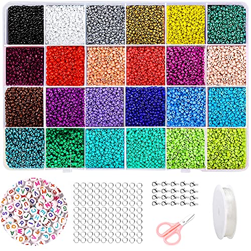 ZUZGO Glasperlen Perlen zum Auffädeln Mini Rocailles 24250 Kleine Bastelperlen 2mm mit 24-Gitter Aufbewahrungsbox für Kinder DIY Armbänder Art & Schmuck Herstellung Halsketten Ohrring Party Zubehör von ZUZGO