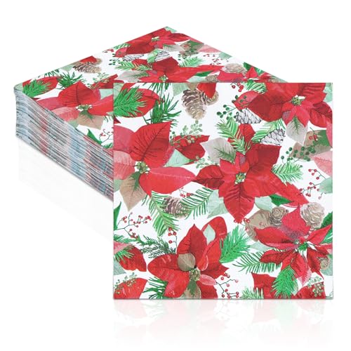 Servietten Weihnachtsstern Papier Servietten Rot Weihnachten 50 Stück 33x33cm Party Servietten für Weihnachtsferien New Year Parties von ZVK