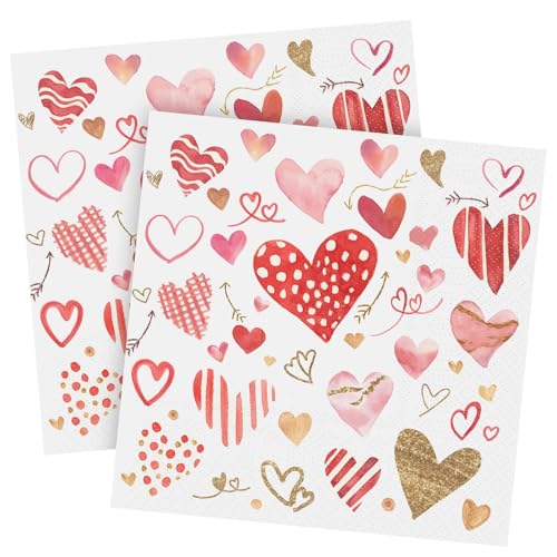 Valentines Papierservietten, Einweg-Servietten, 80 Stück, für Happy Valentine's Day von ZVK