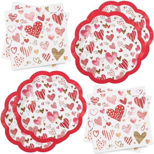 ZVK Valentines Pappteller Servietten Set Partyzubehör Dessertteller Abendessen Servietten Einweg für Happy Valentine's Day von ZVK