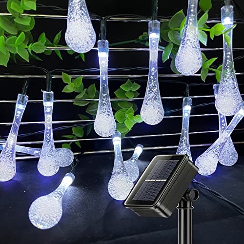 ZVO Solar Lichterkette Außen, 50 LED 7.5M Wassertropfen Solarlichterkette Tropfen Aussen, 8 Modi Outdoor Solarbeleuchtung Wasserdichte für Terrasse Garten Balkon Weihnachten Deko Innen (Weiß) von ZVO