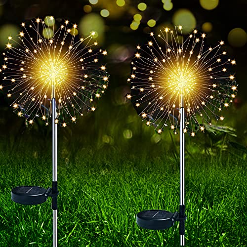 ZVO Solarlampe für Außen, 2 Stück 150 LED Solar Feuerwerk Licht Garten Deko, Solarleuchten Gartenstecker Pusteblume Gartenleuchten Wasserdichte für Garten Rasen Balkon Terrasse Deko (Warmweiß) von ZVO