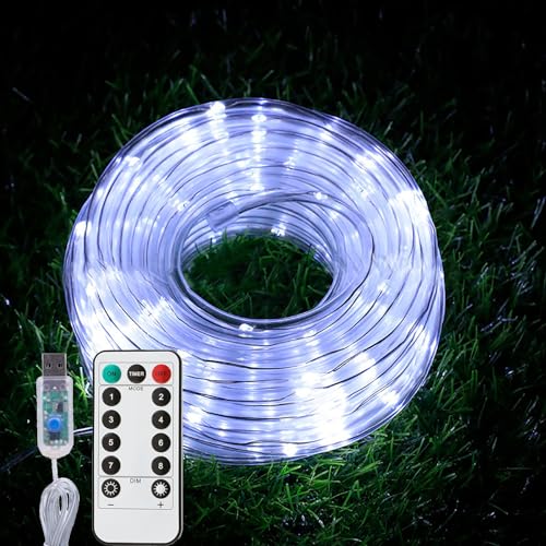 ZVO LED Lichterschlauch USB, 10M 100 LED Lichterkette Innen, 8 Modi IP65 Wasserdicht LED Schlauch mit Fernbedienung für Außen Garten Balkon Hochzeit Camping Weihnachten Deko(Weiß) von ZVO