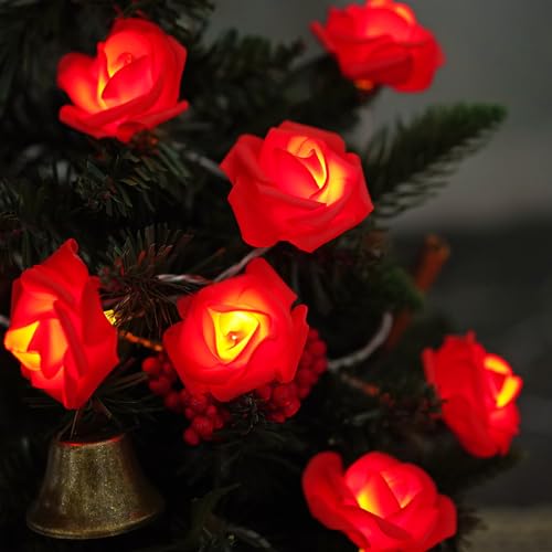 ZVO LED Rosen Lichterkette, 3M Rosen Lichterkette mit 20 LED-Licht Batteriebetrieben, Lichterkette mit Blumengirlande Hängend für Innenberei Hochzeit Blumen Weihnachts Valentinstag Deko(rot) von ZVO