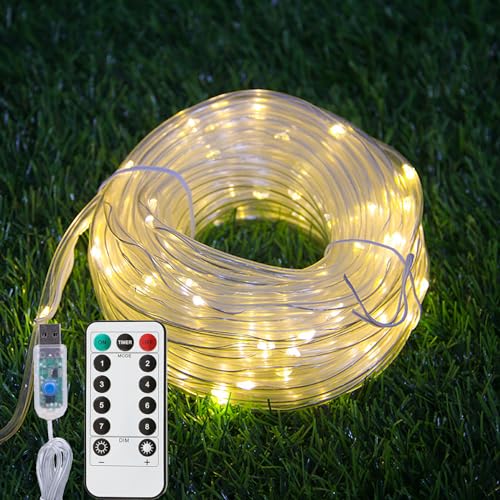 ZVO LED Lichterschlauch USB, 10M 100 LED Lichterkette Innen, 8 Modi IP65 Wasserdicht LED Schlauch mit Fernbedienung für Außen Garten Balkon Hochzeit Camping Weihnachten Deko(Warmweiß) von ZVO