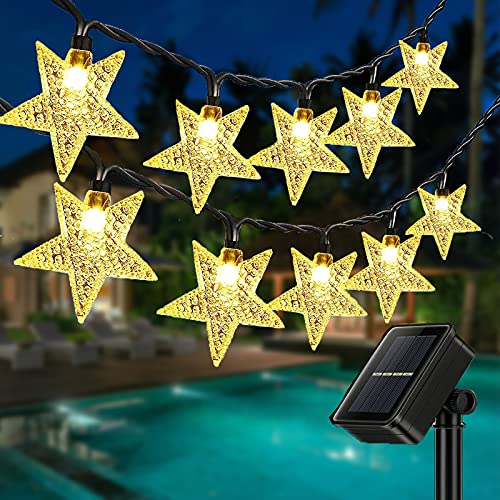 ZVO Solar Lichterkette Außen, 50 LED 7M Solar Sterne Lichterkette Aussen, 8 Modus Outdoor Star Lichtervorhang IP65 Wasserdicht für Terrasse Garten Balkon Innen Weihnachten Deko(Warmweiß) von ZVO