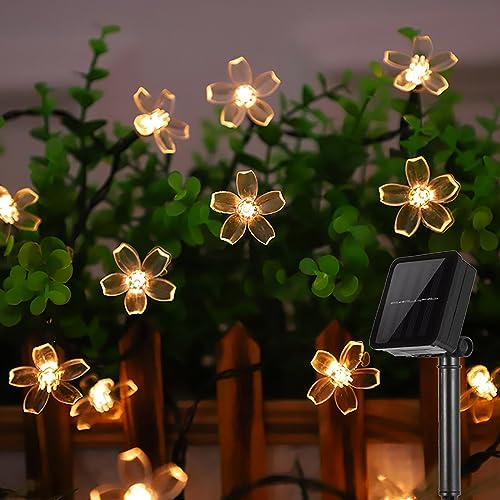 ZVO Solar Lichterkette Außen Blumen, 7M 50 LED Solar Lichterkette Aussen Blühen Blume Kirschblüten, 8 Modus IP65 Wasserdichte Solarbeleuchtung für Terrasse Garten Balkon Weihnachten Deko(warmweiß) von ZVO