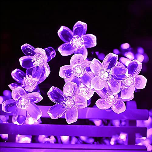 ZVO Solar Lichterkette Außen Blumen, 7M 50 LED Solar Lichterkette Aussen Blühen Blume Kirschblüten, 8 Modus IP65 Wasserdichte Solarbeleuchtung für Terrasse Garten Balkon Weihnachten Deko(Lila) von ZVO