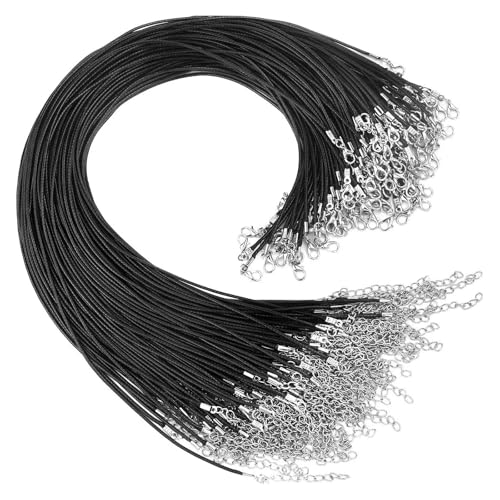 ZWCSHUU Lederhalsketten Schnüre Streifen Geflochtenes, verstellbares schwarzes Lederseil, Wachsschnur, DIY handgefertigte Halskette, Anhänger, Verschluss, Schnur, Schmuckketten, 45 cm(40pcs) von ZWCSHUU