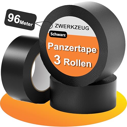 ZWERKZEUG Panzertape - 3 Rollen - Reparatur Klebeband - Gewebeband - extra stark - wasserfest - Gaffa Tape - power Duct Tape - Panzerband - in zwei Farben erhältlich - 48mm x 96m von ZWERKZEUG